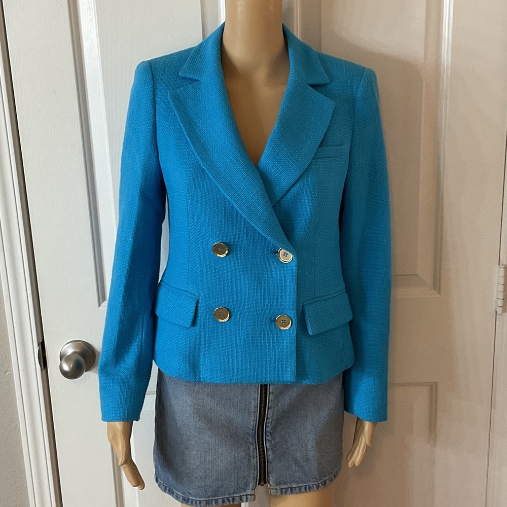 Zara Women's Blue Double-Breasted Blazer